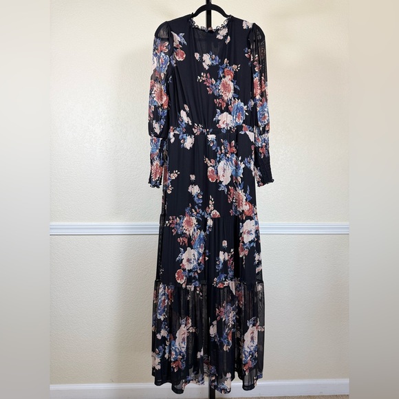 American Rag Large Black Floral Dress Sheer Sleeve Boho Maxi Vintage Chic Long - Picture 9 of 15